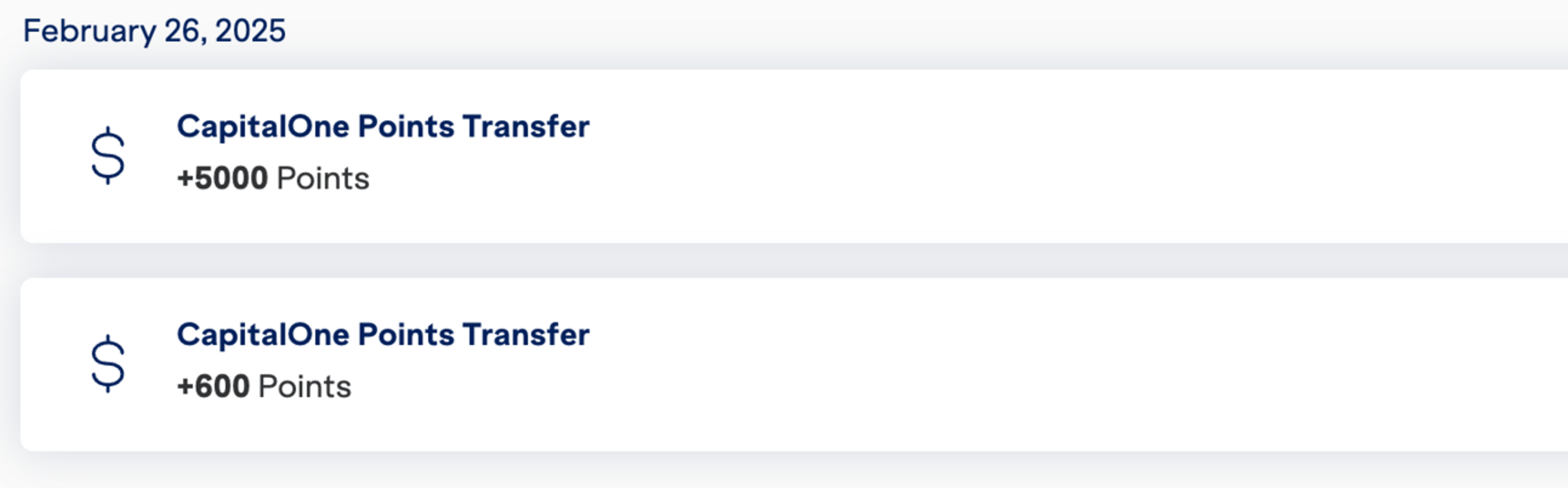 Screenshot showing my Capital One miles transfer to JetBlue