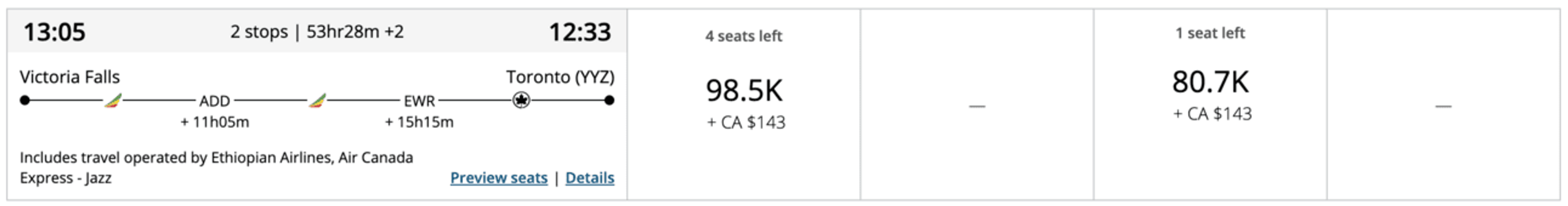 Screenshot from aircanada.com