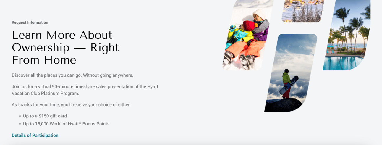 Screenshot of Hyatt presentation deal to get bonus points