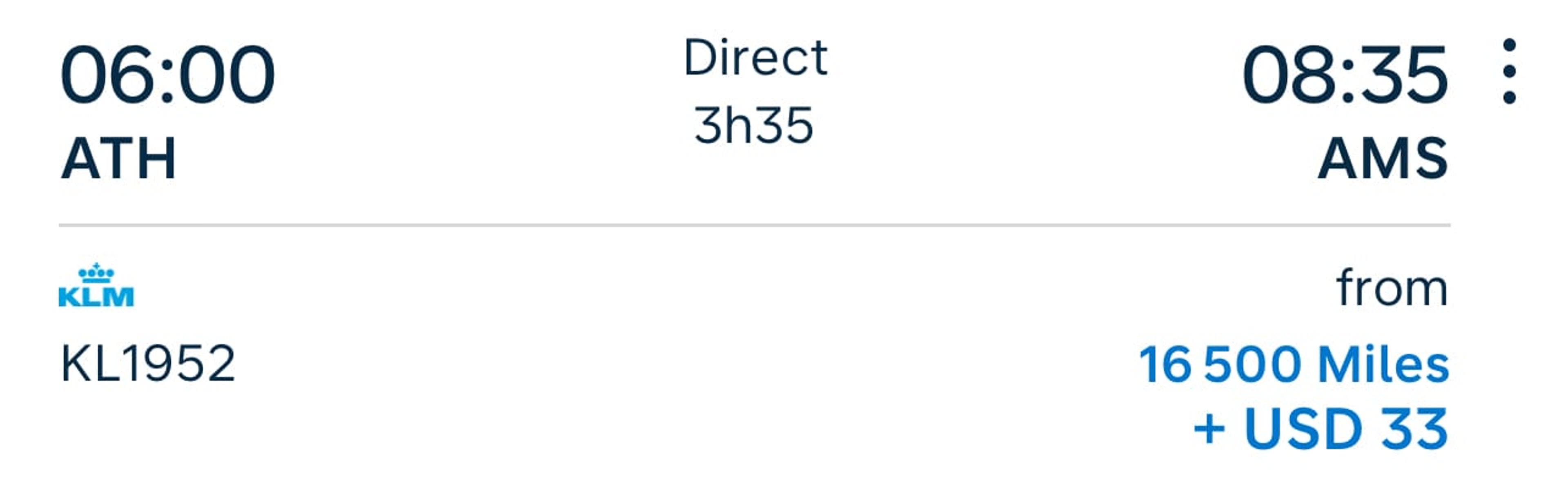 ATH-AMS for 16,500 Flying Blue miles