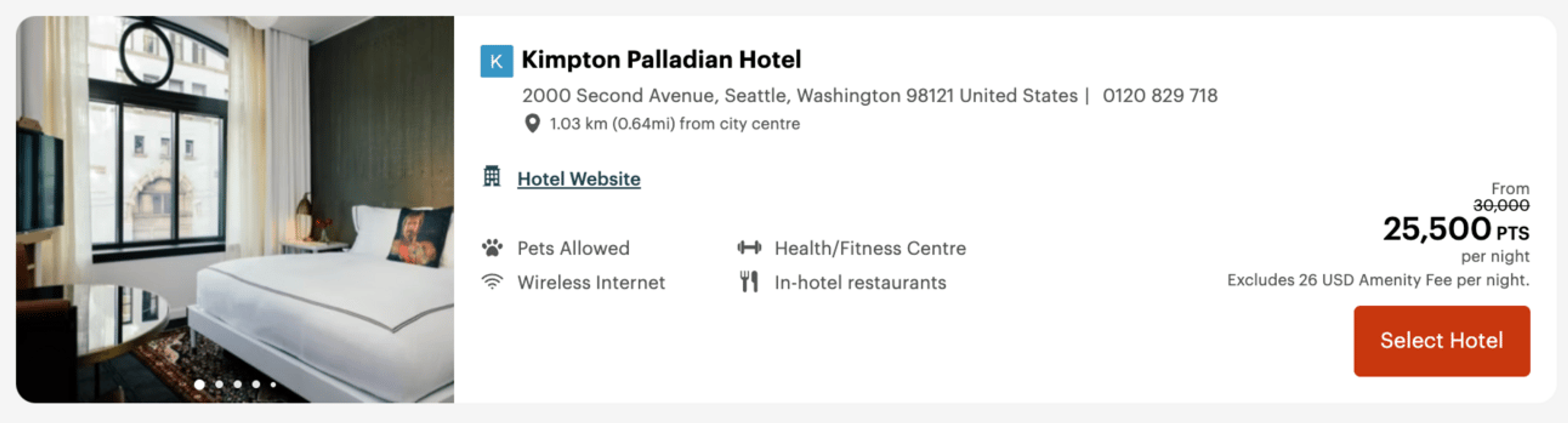 Kimpton hotel in Seattle for 25,000 points per night
