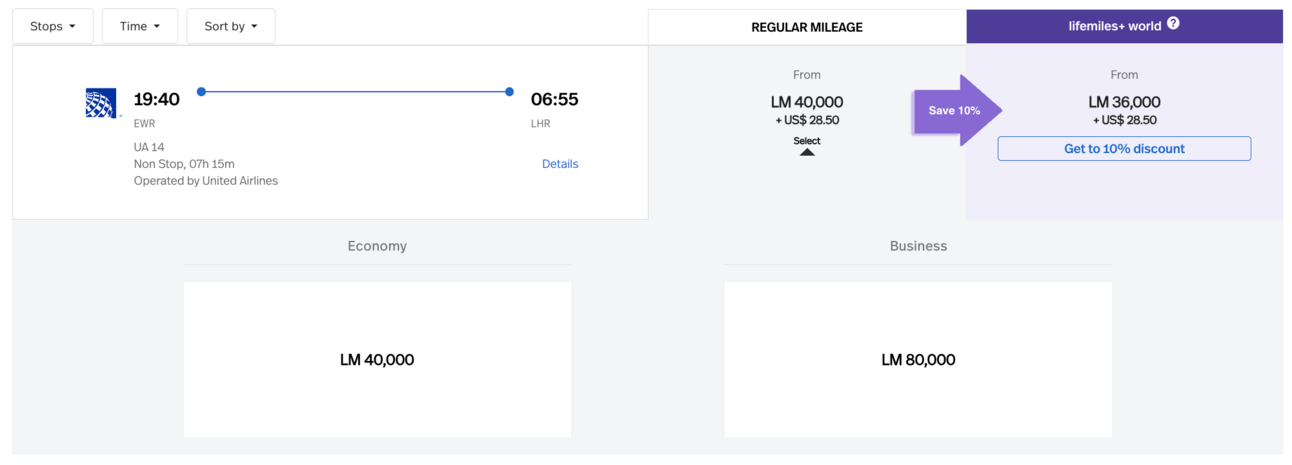 EWR to LHR for 80,000 miles in business