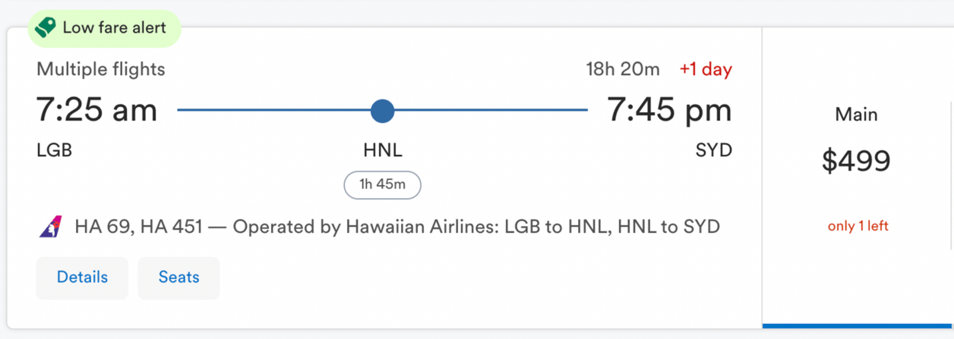 Long beach to Sydney for $499