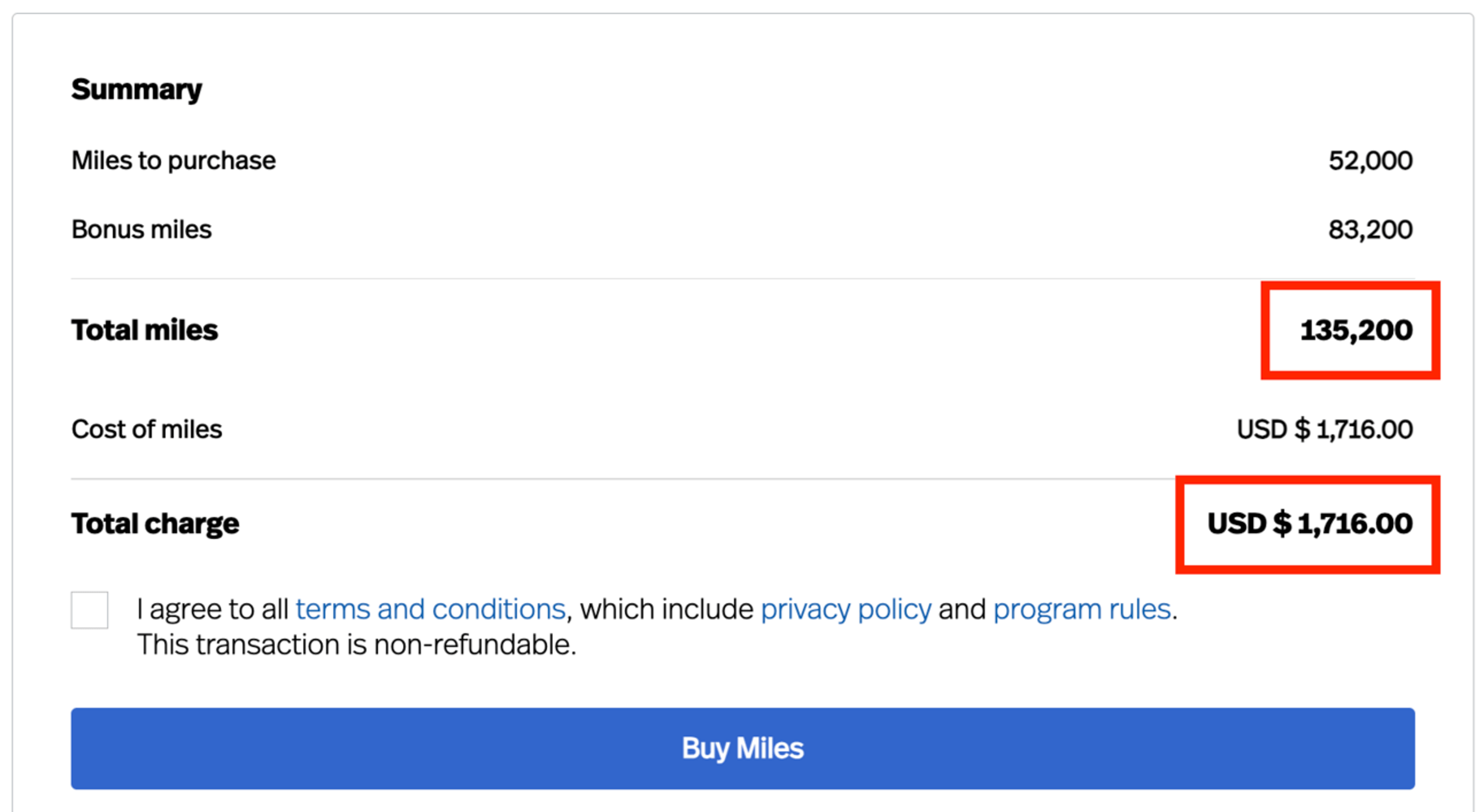 Buy 135,200 LifeMiles for $1,716
