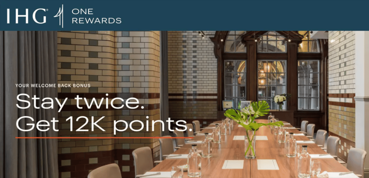 Screenshot of IHG's "Welcome Back" bonus