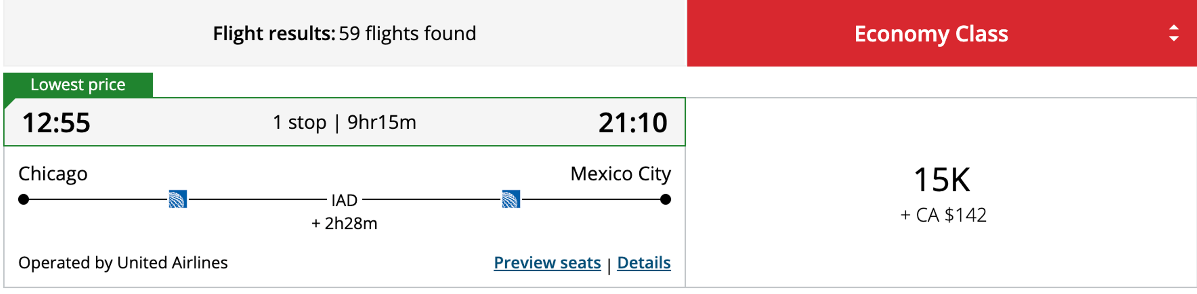 Chicago to Mexico City for 15,000 Aeroplan points