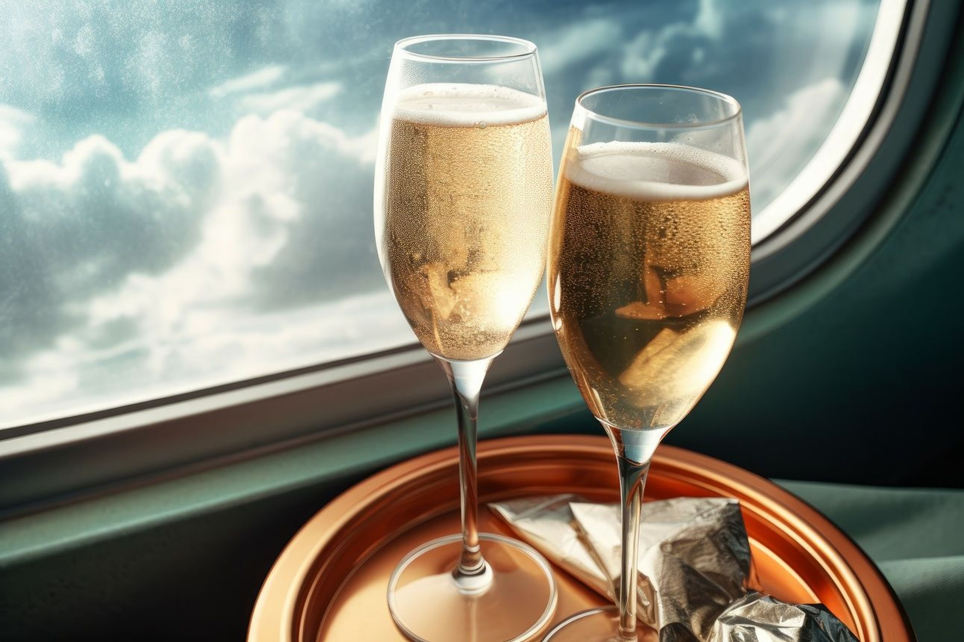 A photo of champagne on a flight
