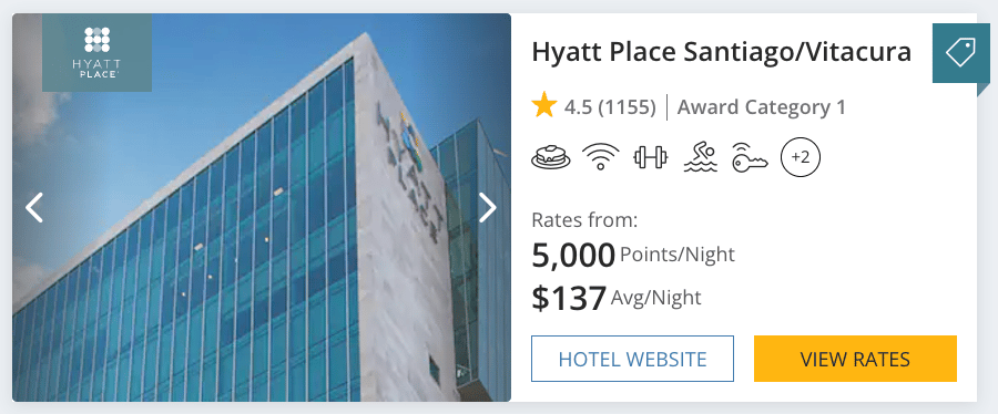 Hyatt Santiago Chile for 5,000 points per night