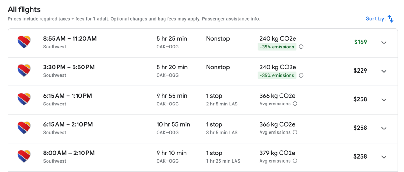 Southwest is now searchable on Google Flights