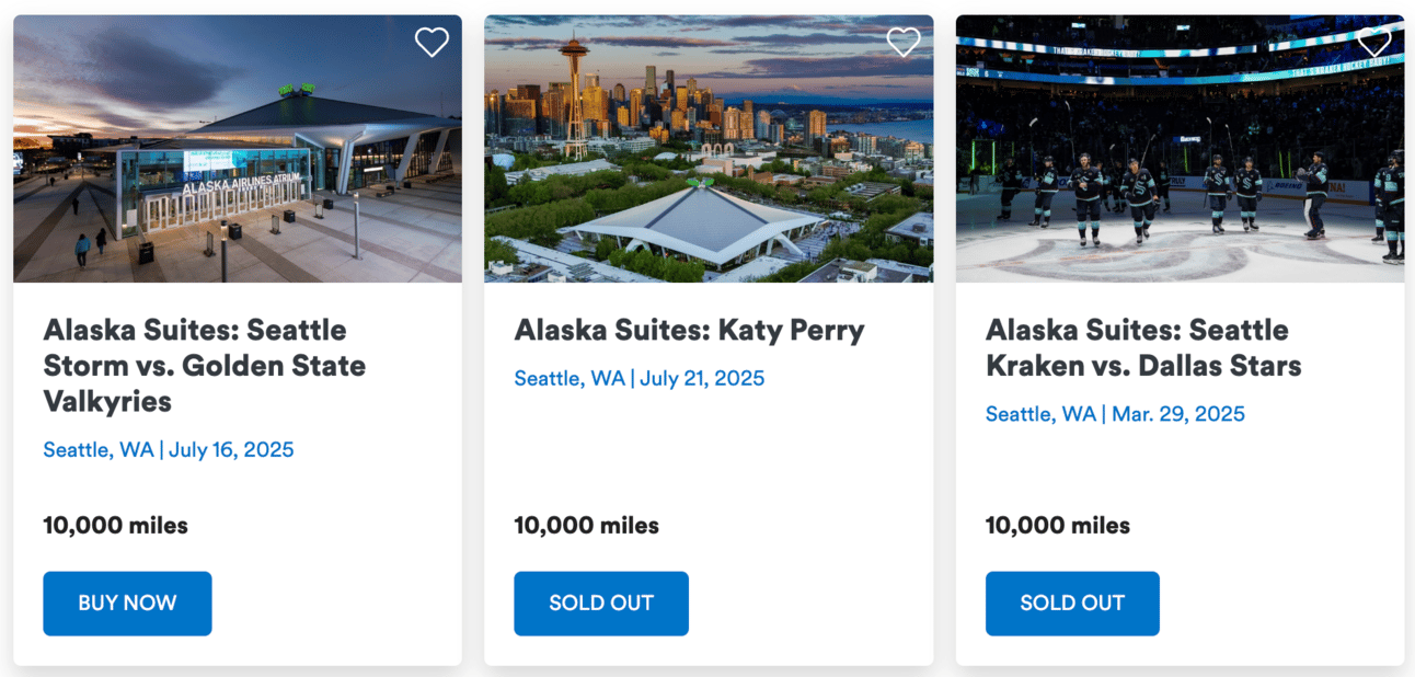Example of lower-tier experiences bookable for 10,000 miles