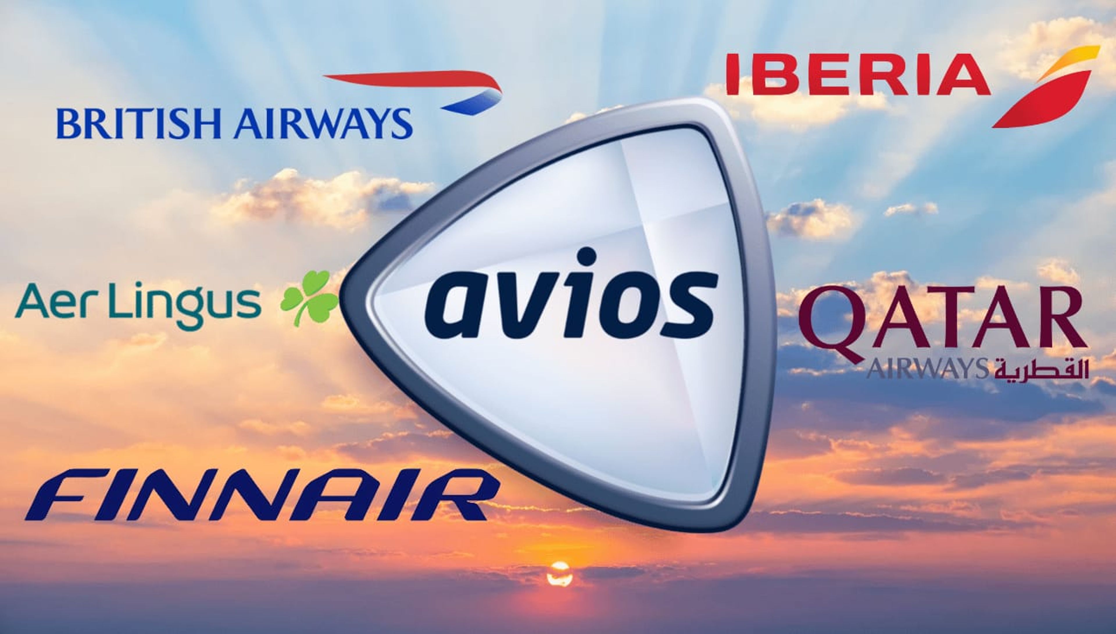 Graphic showing the Avios logo and logos of other Oneworld airlines