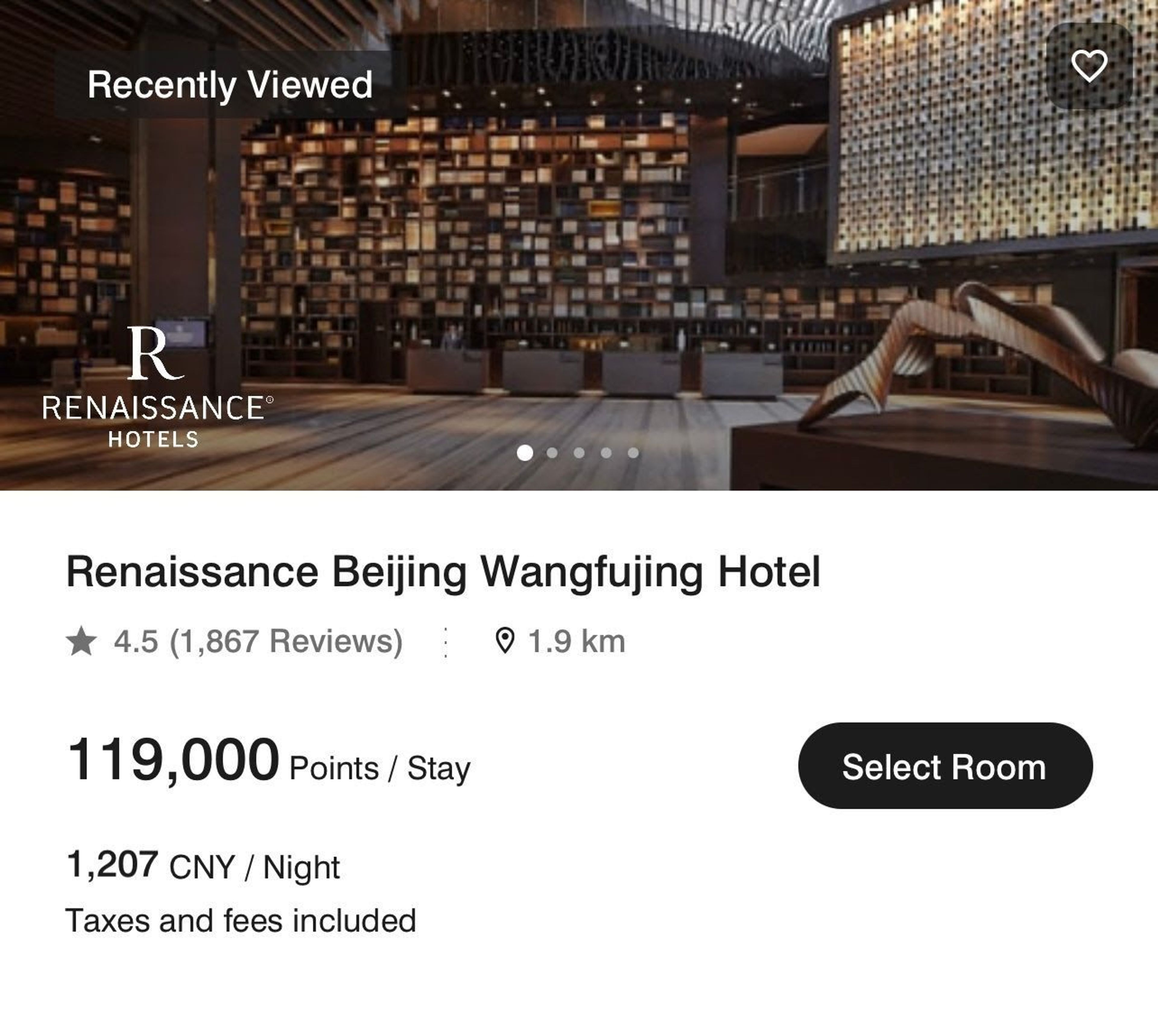 An example of a 5-night stay booked with Marriott points