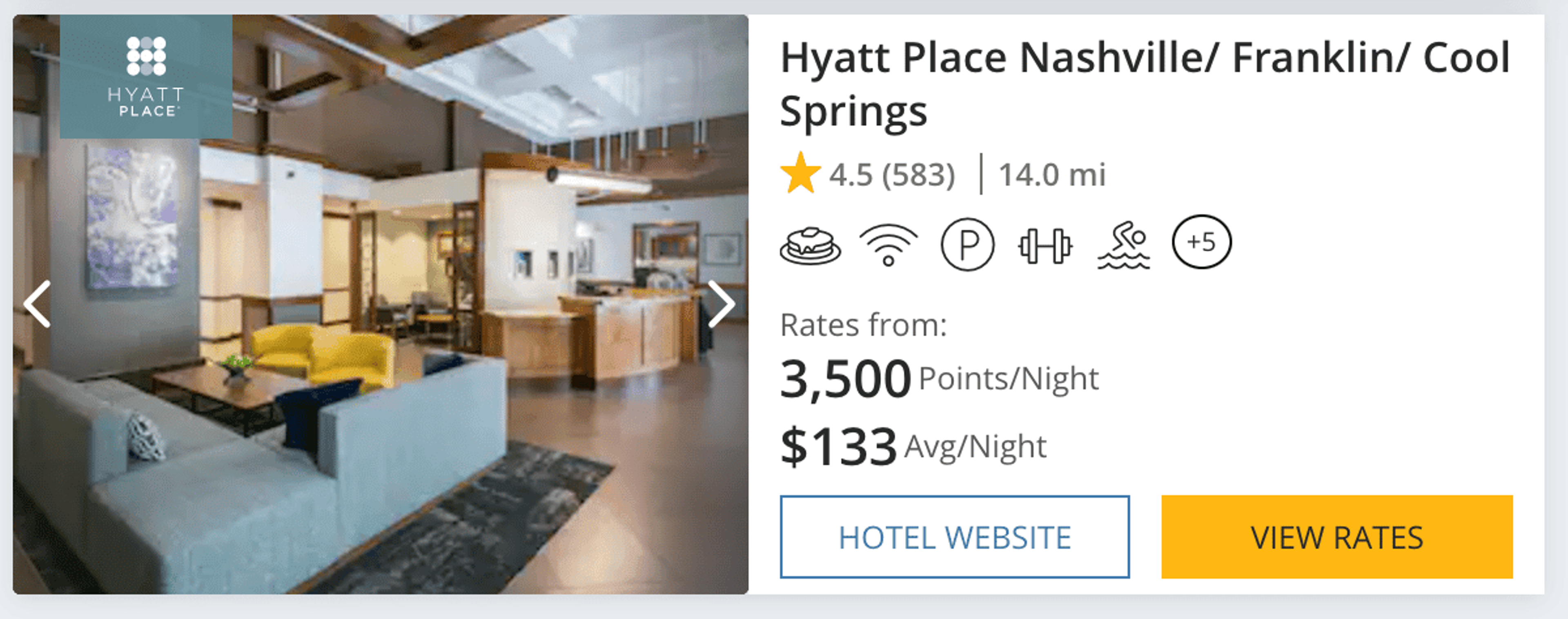 Hyatt Place in Nashville for 3,500 points per night