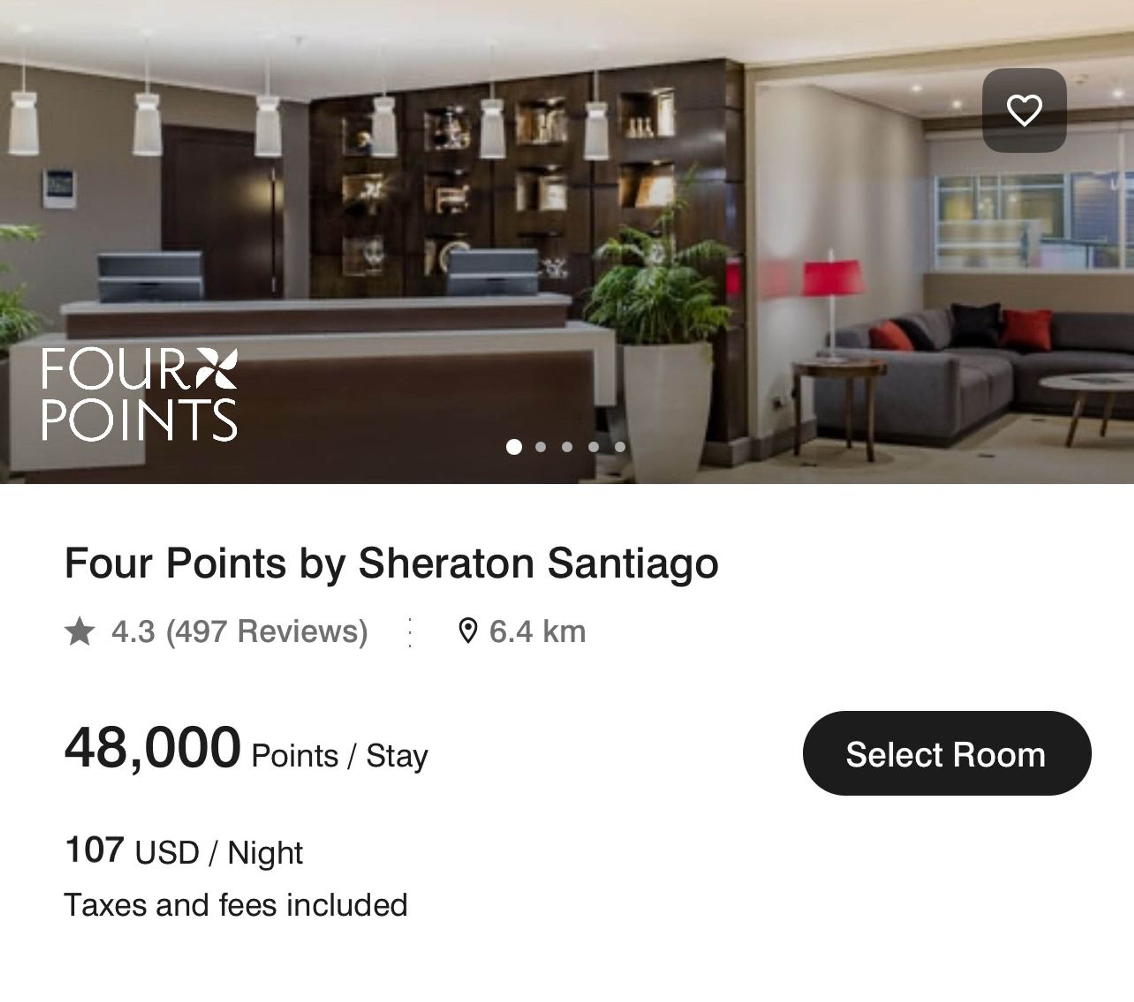 Marriott hotel in Santiago, Chile for 48,000 points for five nights