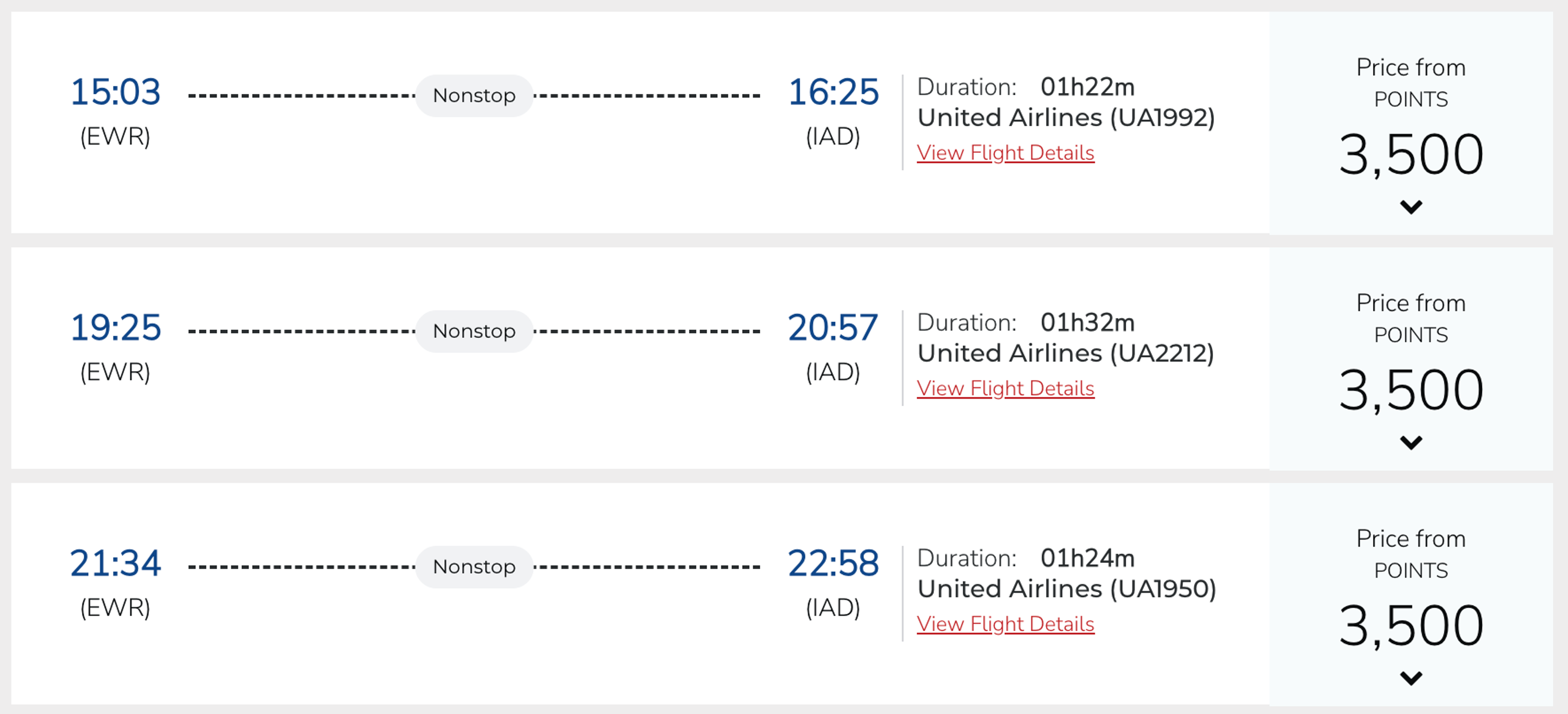 Newark to Washington, D.C. for 3,500 points