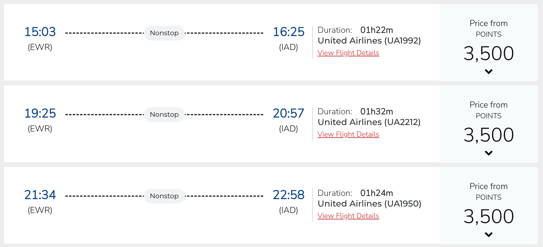 Newark to Washington, D.C. for 3,500 points