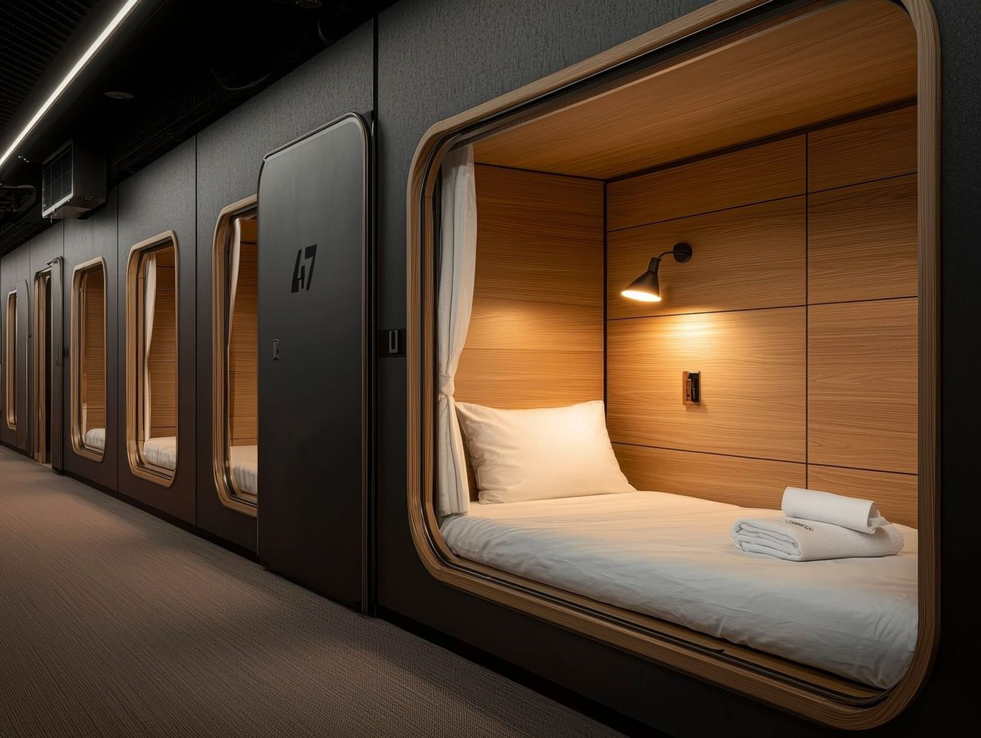 AI photo of a capsule hotel in Japan