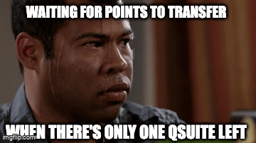 A gif showing someone sweating profusely while waiting for points to transfer when there's only one Qsuit left... 😅