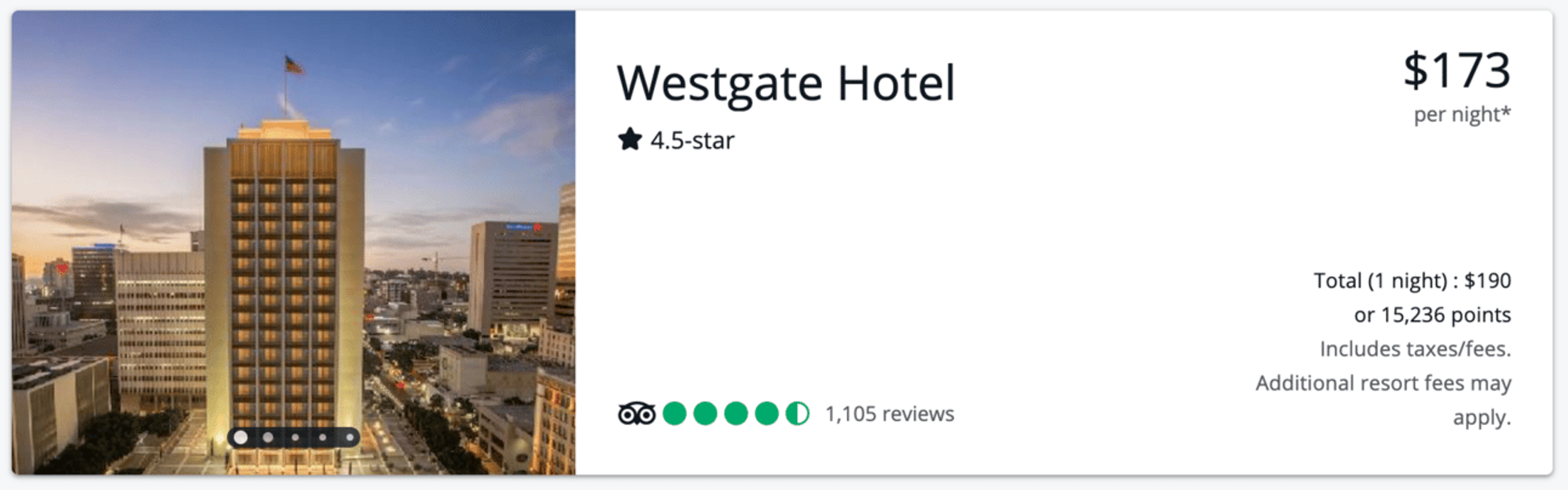 Example of a hotel in San Diego booked through the portal