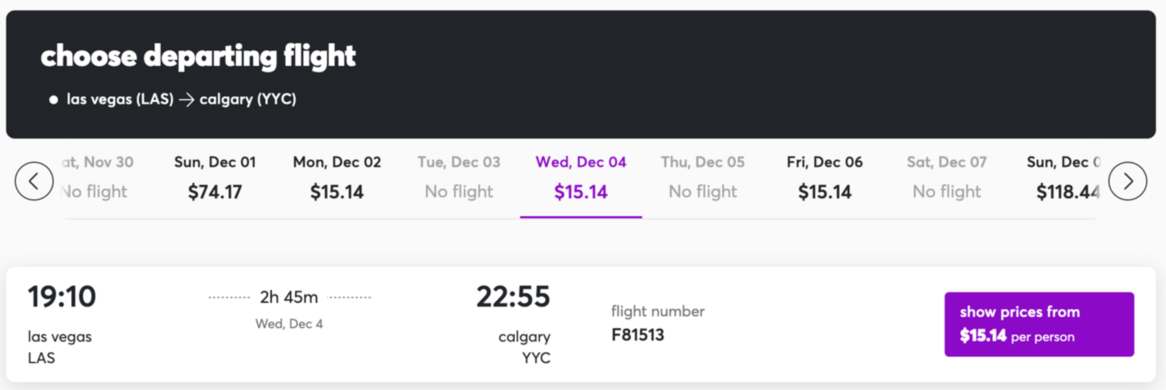 LAS-YYC for $15