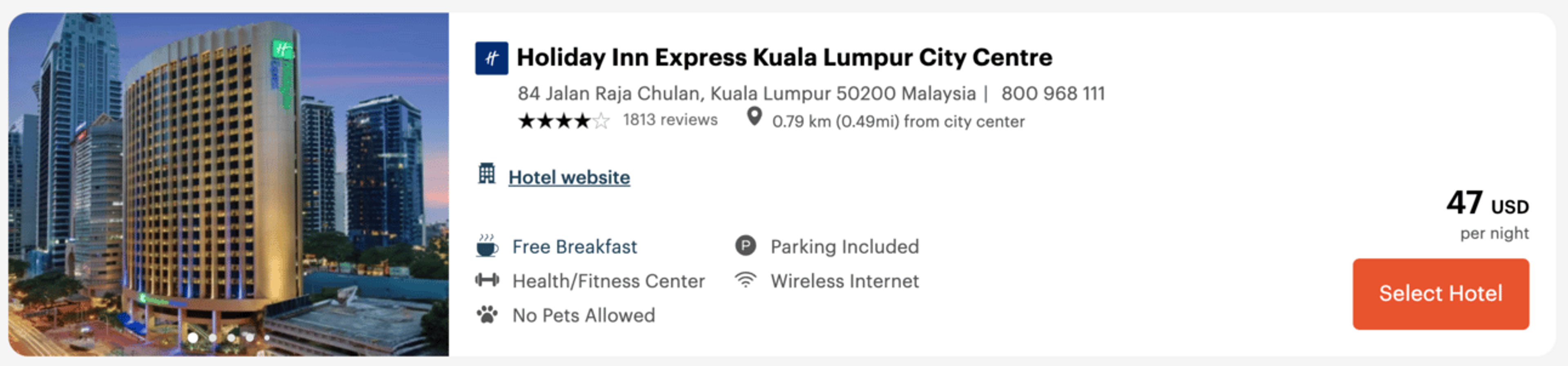 Holiday Inn Kuala Lumpur for $47 per night