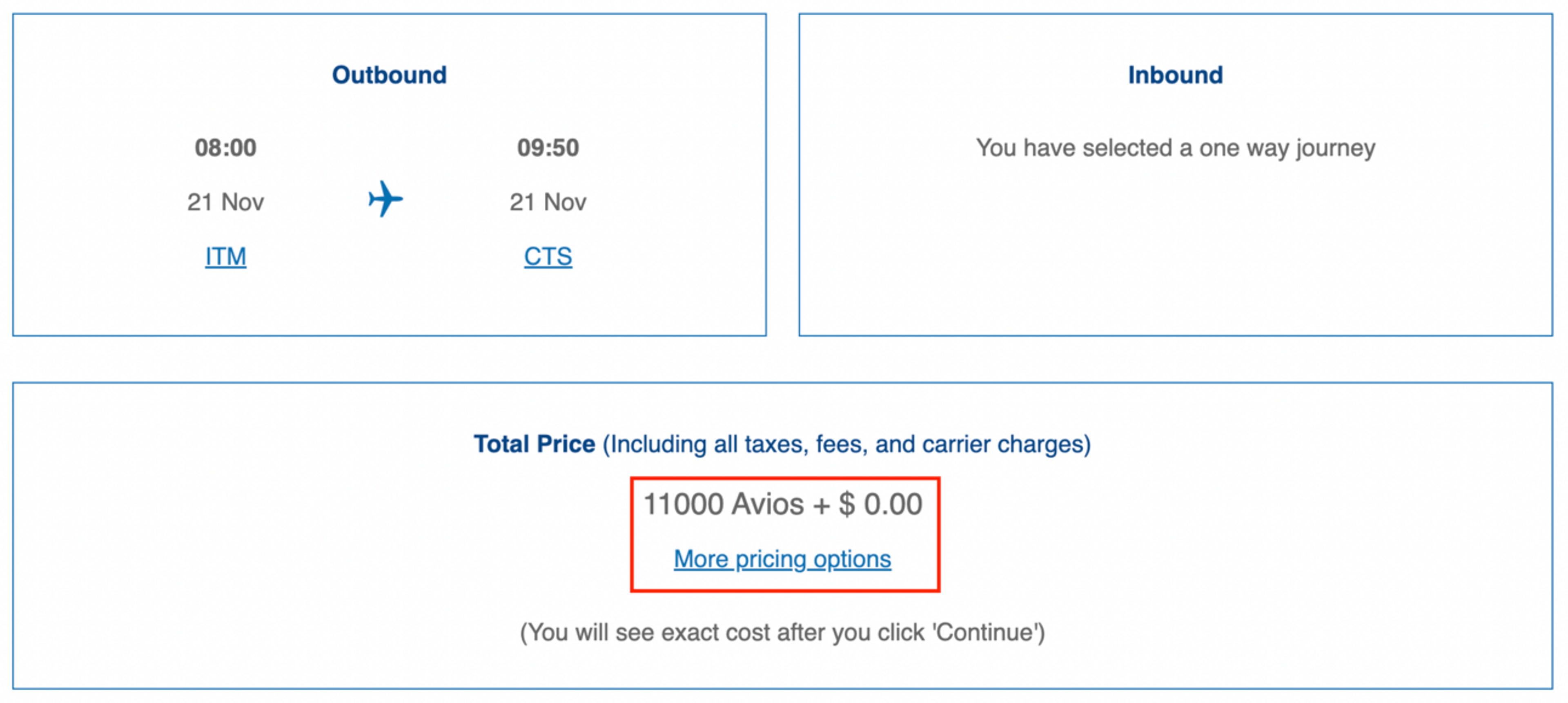 ITM-CTS for 11,000 Avios and $0 in taxes