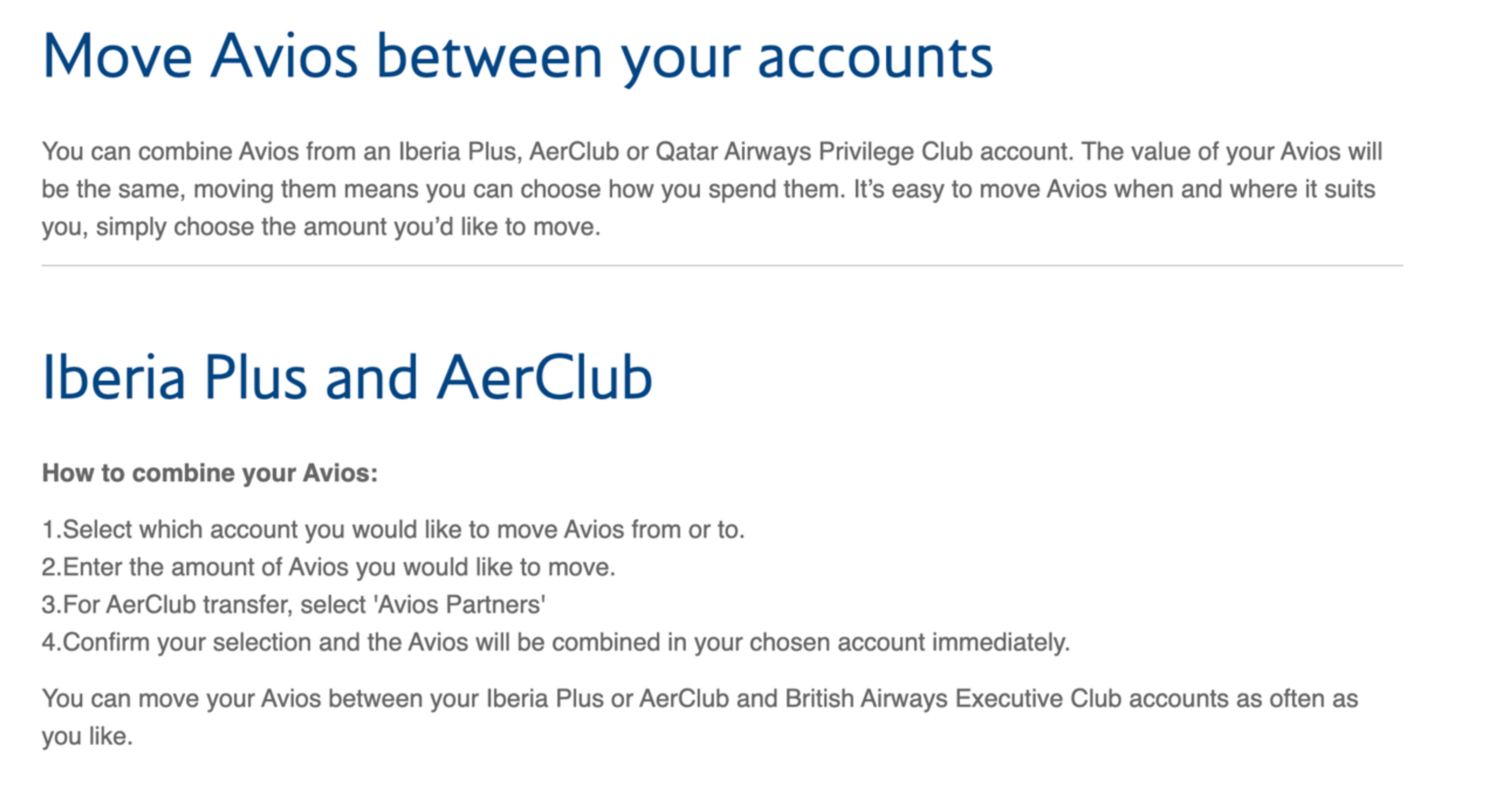 British Airways Combine Avios Page