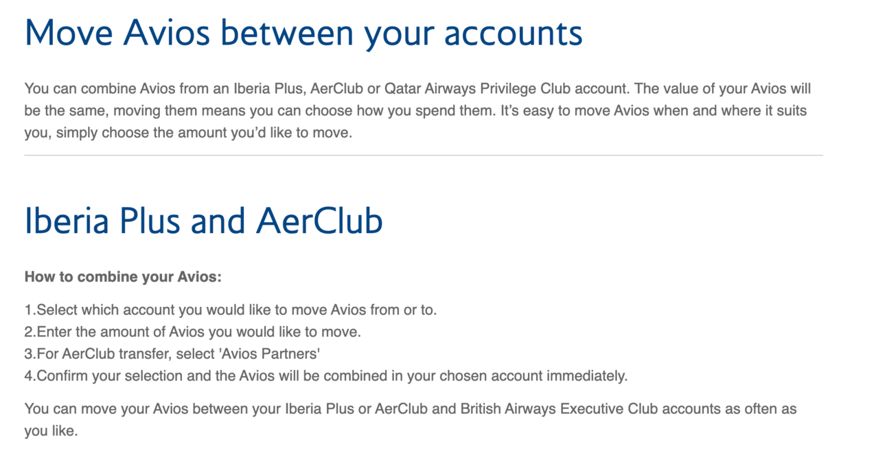 British Airways Combine Avios Page