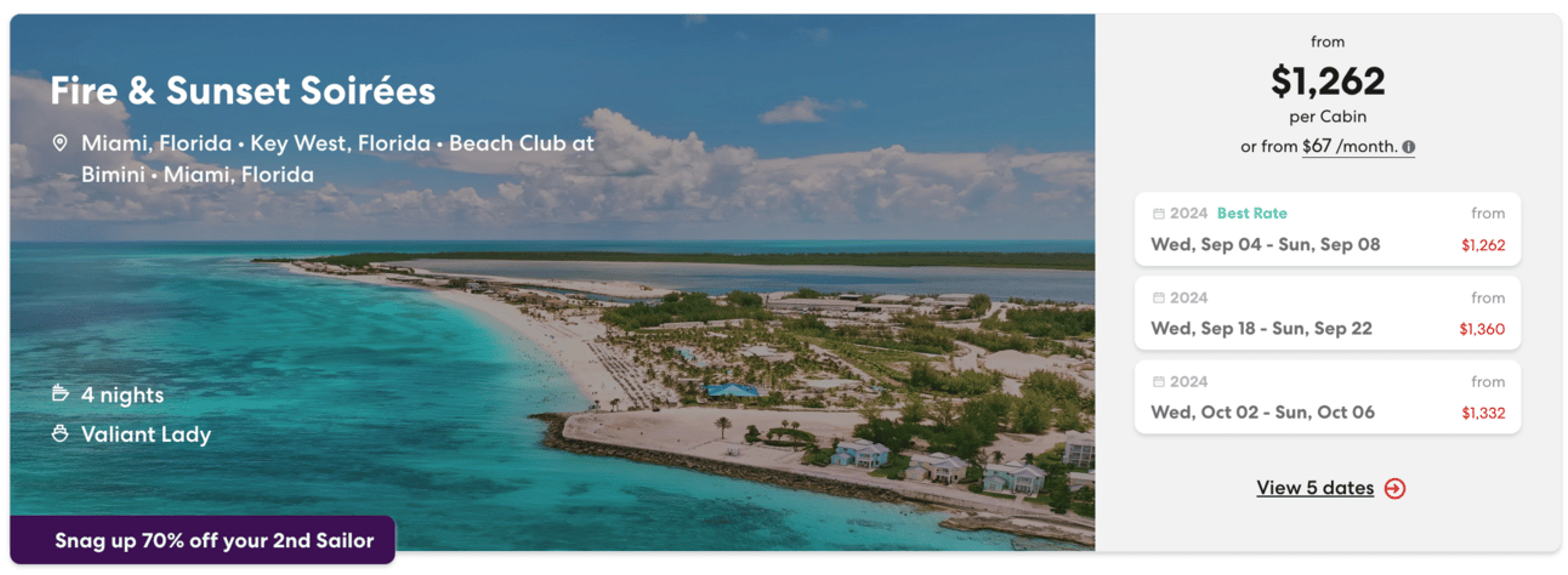 An example of a Virgin Voyages cruise for $1,262