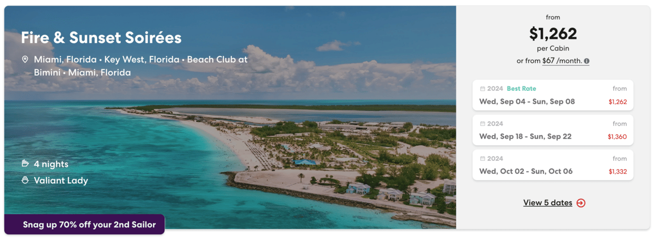 An example of a Virgin Voyages cruise for $1,262