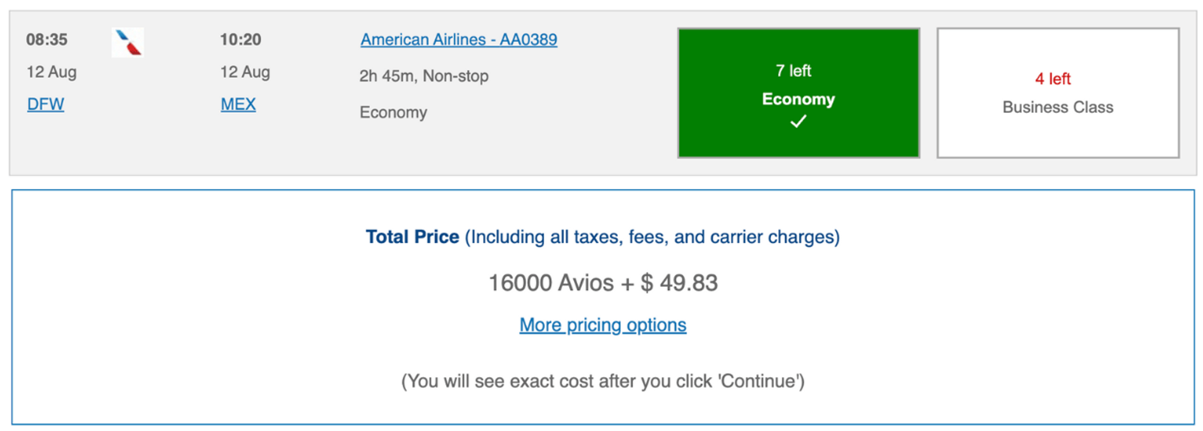Screenshot from britishairways.com