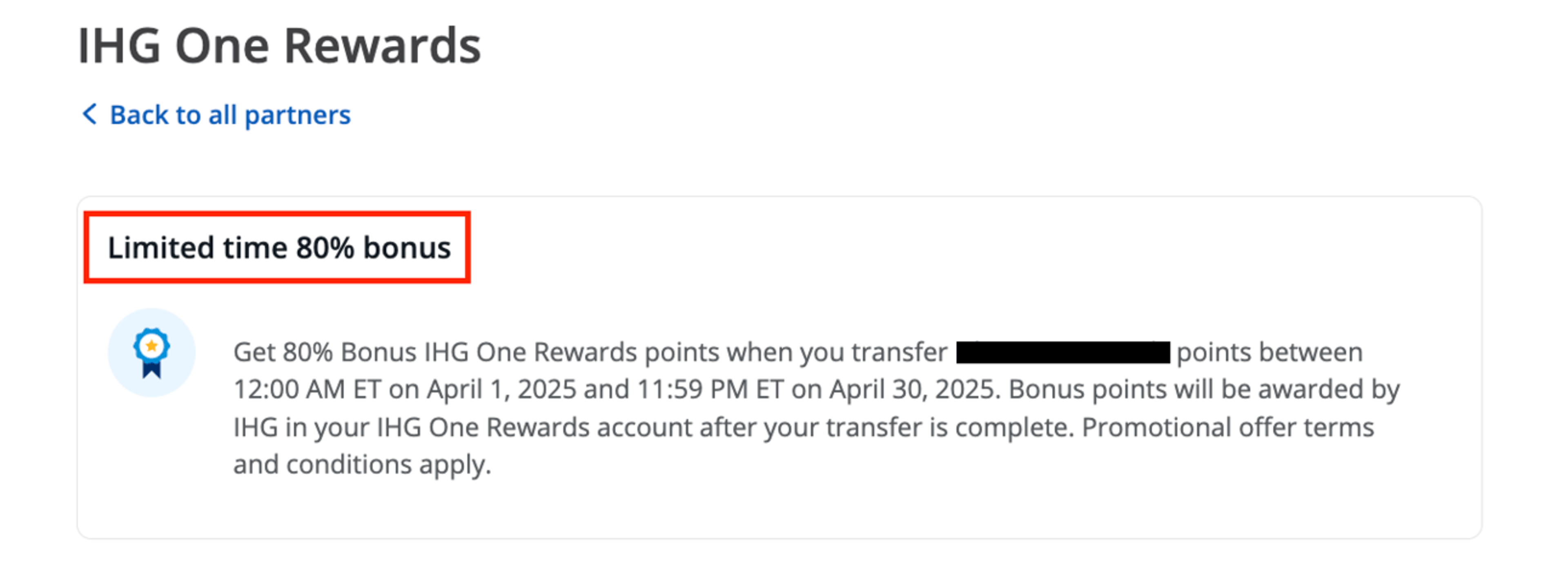 80% transfer bonus to IHG