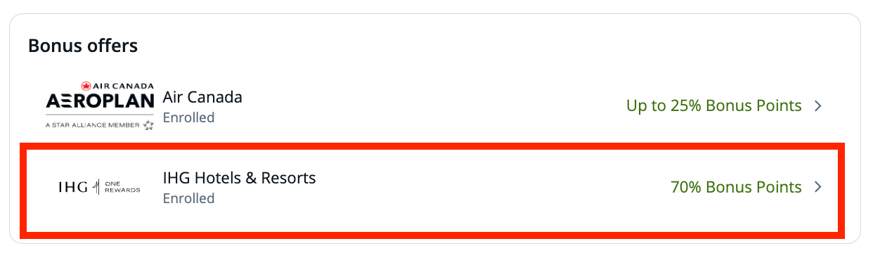 70% transfer bonus to IHG