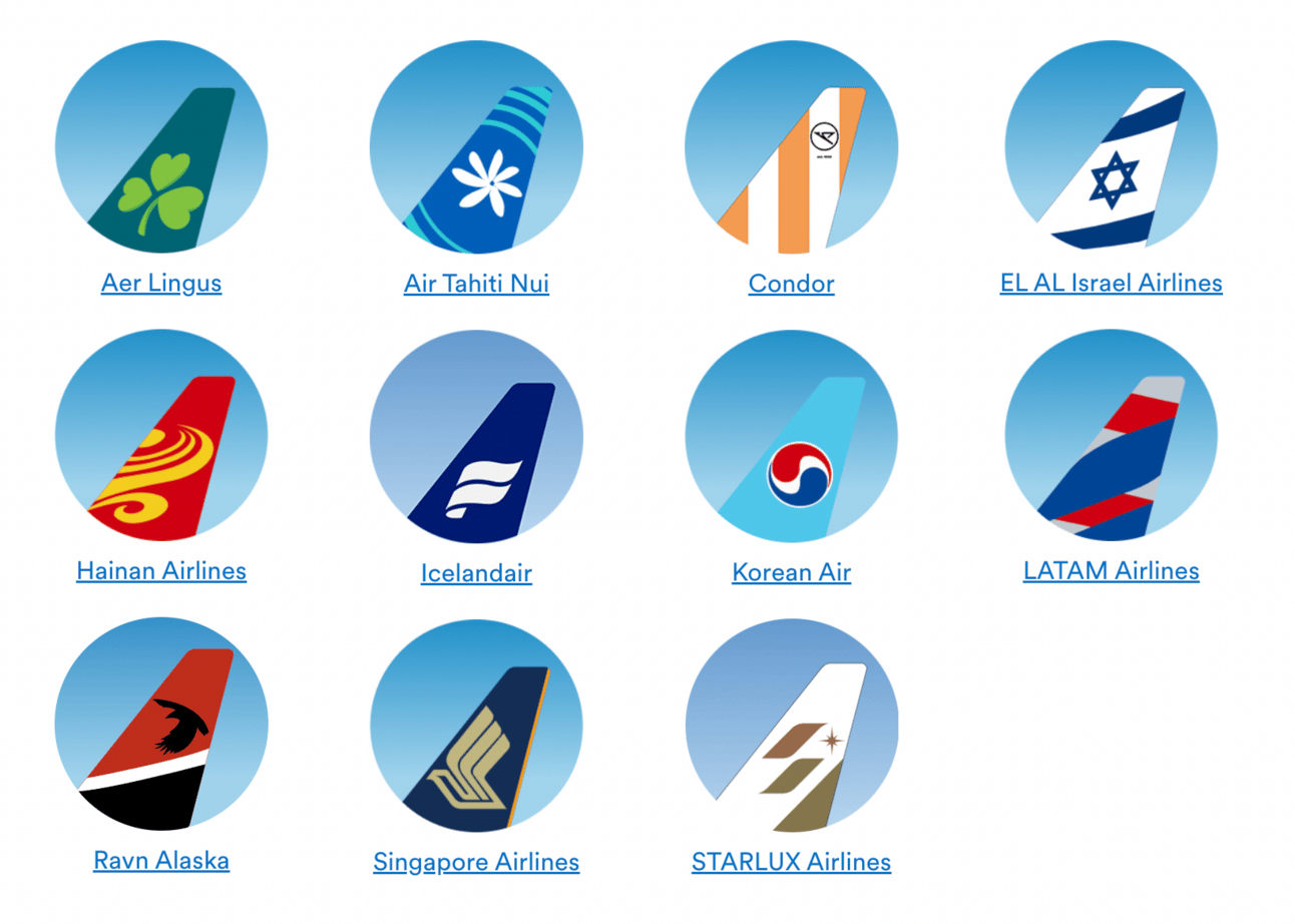 A screenshot o vaious logos for alaska airlines non-alliance partner airlines