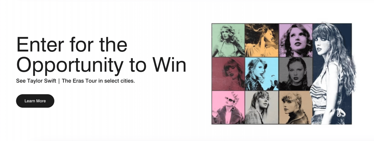 Screenshot of the Marriott and Taylor Swift partnership to enter for tickets