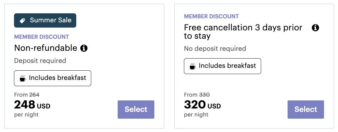 Price comparison between the Summer Sale and standard member rate
