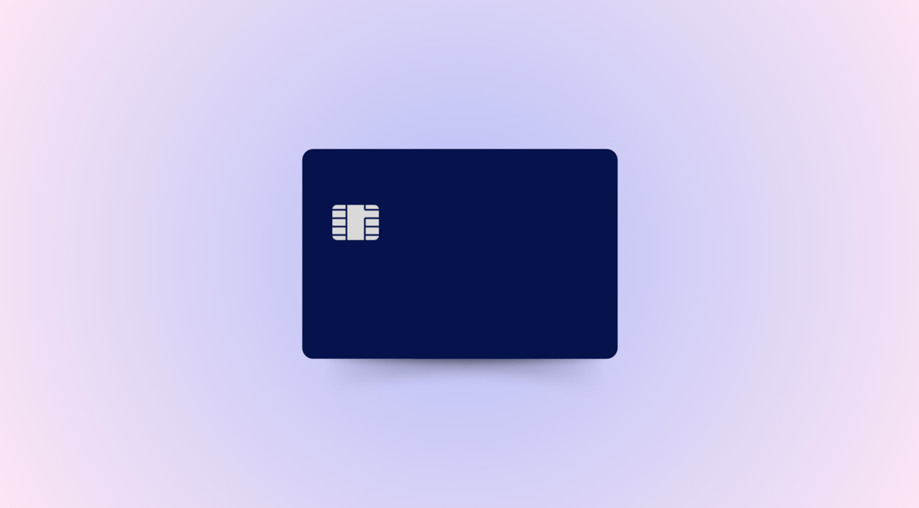 Blue credit card on purple background