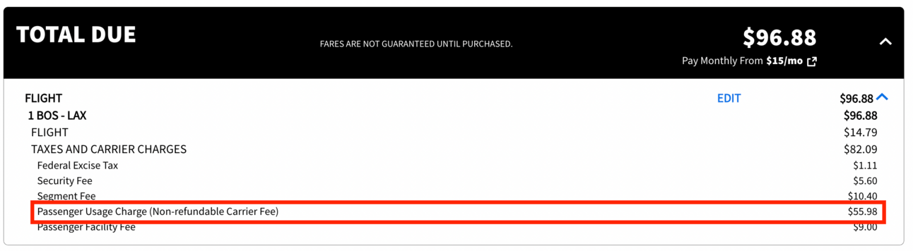Spirit Fare Breakdown