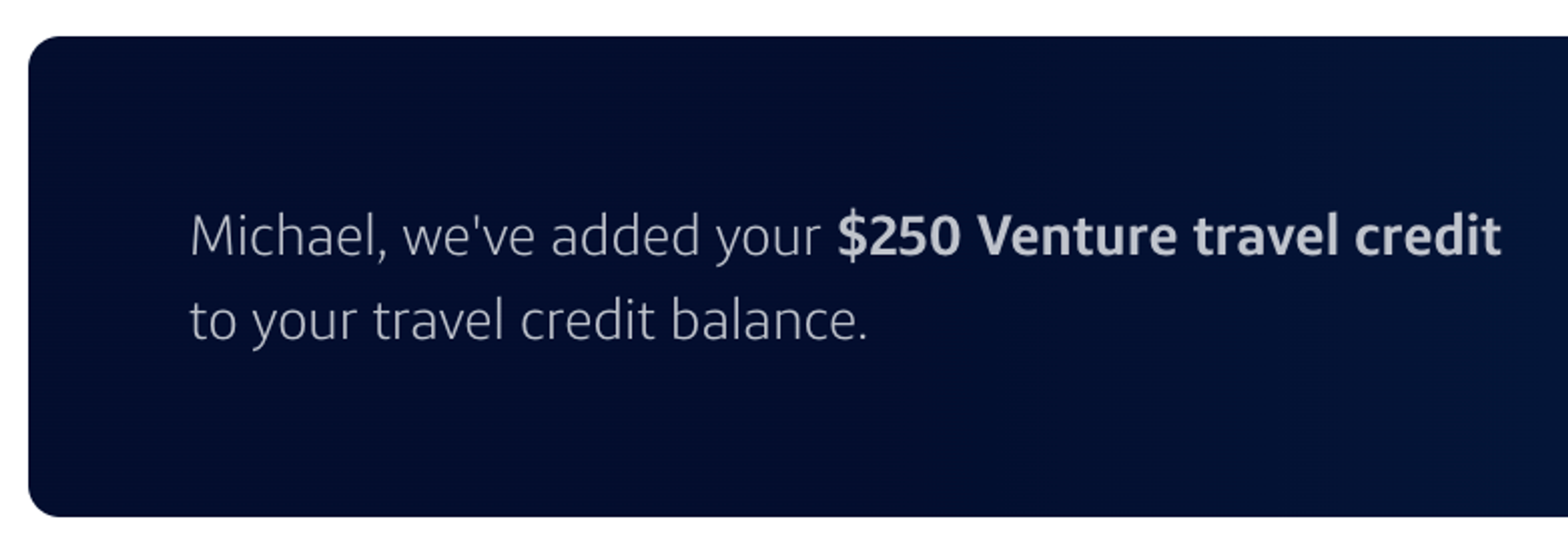 Venture travel credit as part of the welcome offer
