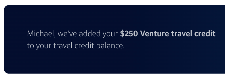 Venture travel credit as part of the welcome offer