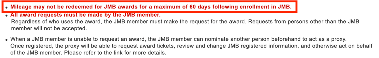 JAL 60-day award restriction policy