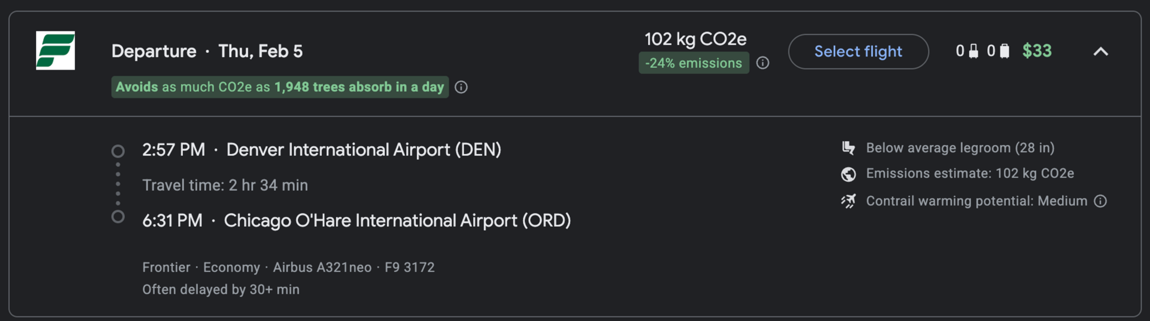 Example of a cheap positioning flight to Chicago