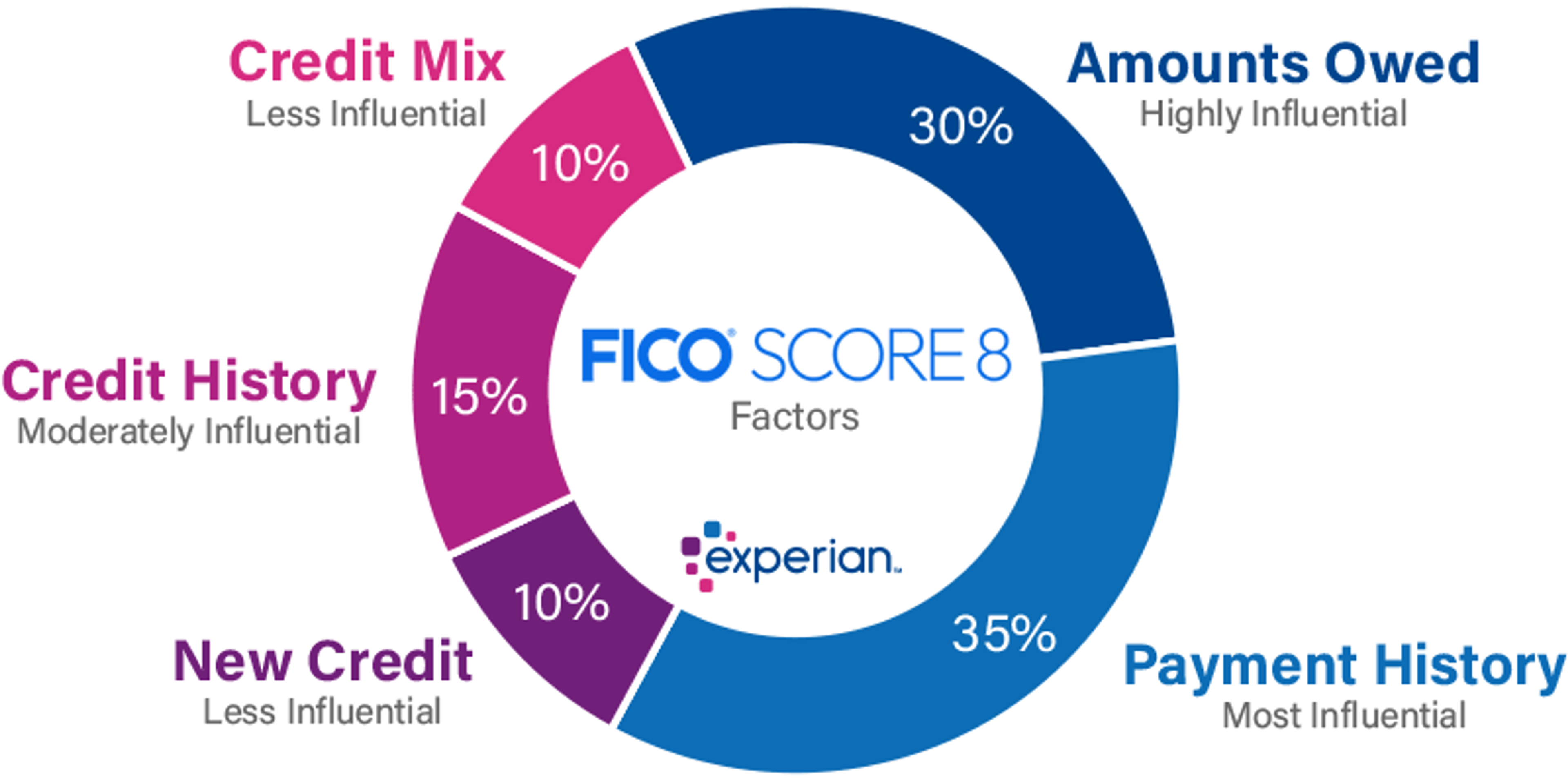 A pie chart showing the various components of a credit score