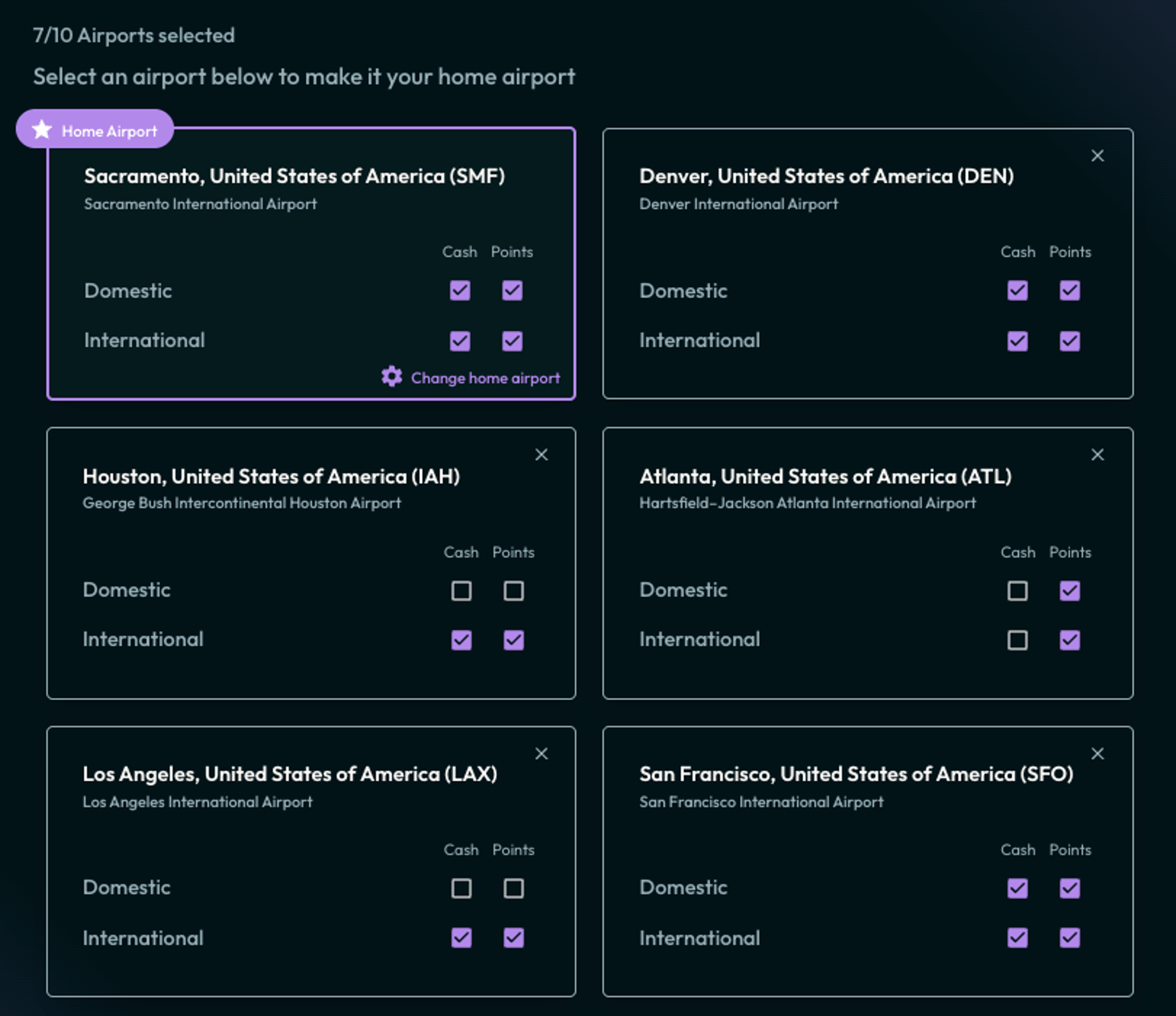 Image showing airport setting options within Daily Drop Pro interface