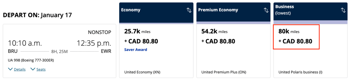 Sample booking on United.com
