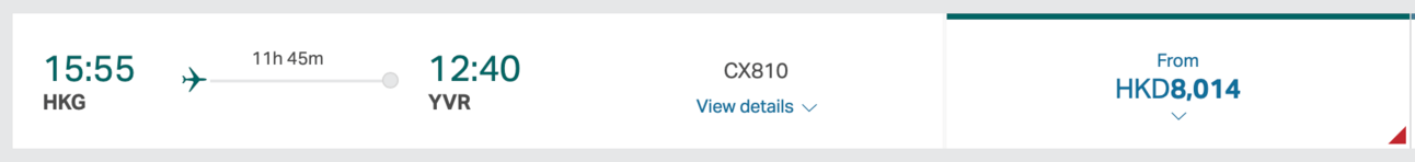 HKG to YVR flight