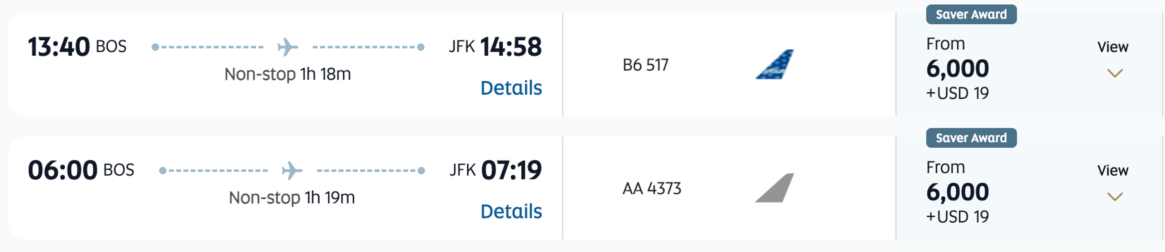 Domestic AA and JetBlue flights for 6,000 Etihad miles