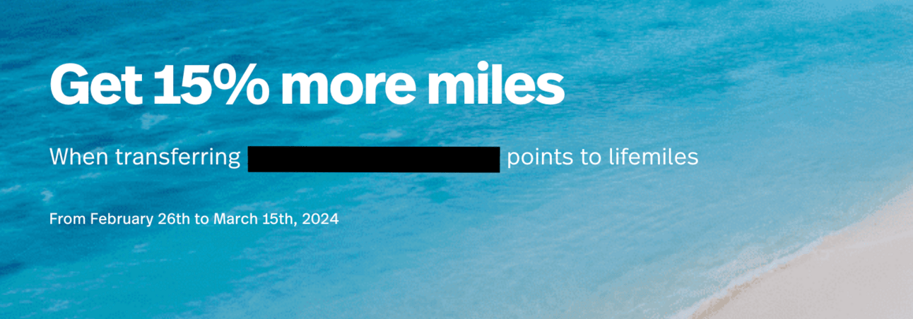 An ocean background with Avianca's promo of a 15% transfer bonus