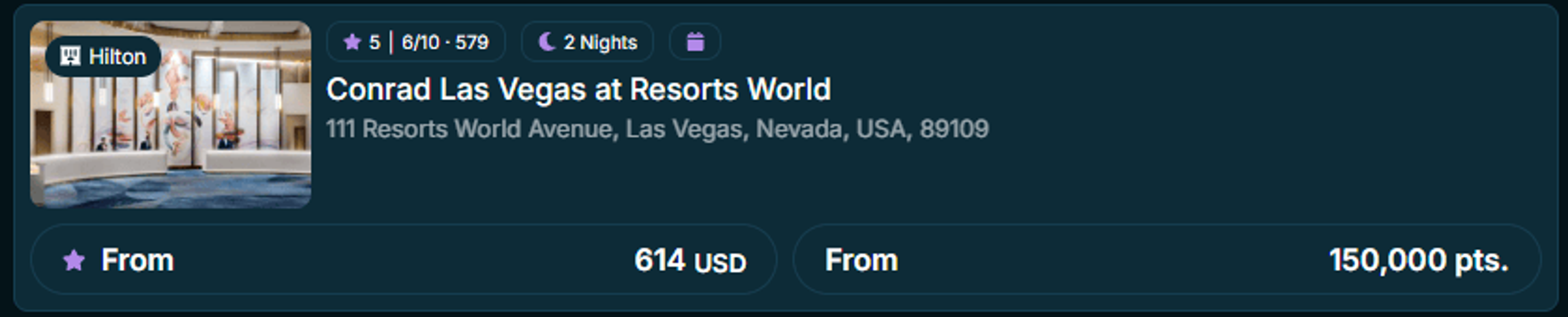 This was the closest comparison to Mandalay with reward space available. Too rich for my blood!