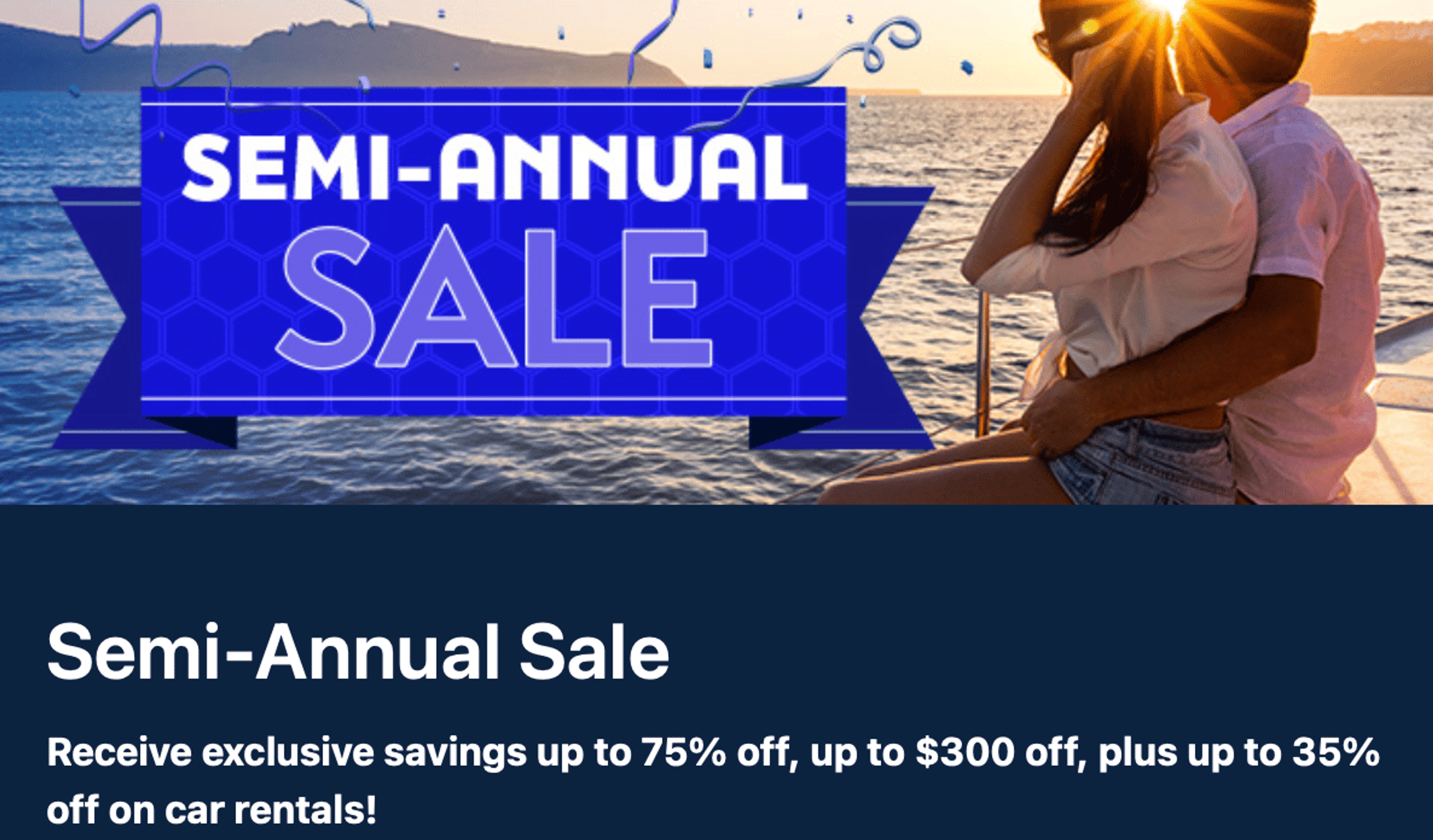 Screenshot showing United Vacations semi-annual sale